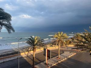 HibounMahdia vue sur mer 2的享有棕榈树海滩和大海的景色