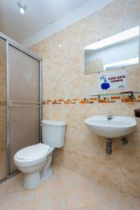 麦德林Hotel Villa Real的一间带卫生间和水槽的浴室