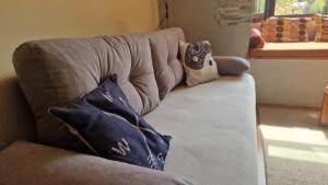 马夫罗沃Chalet Mila的客厅配有带枕头的沙发。