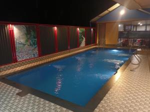 瓦亚纳德Galaxy villa的夜间蓝色海水的大型游泳池
