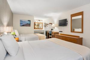 布兰森Autumn Creek Branson的酒店客房,设有两张床和镜子
