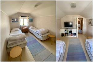 耶尔夫瑟Tömsagården的一间小房间,配有两张床和一间客厅