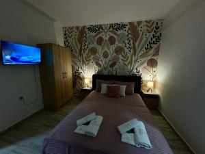 乌尔齐尼City center的一间卧室配有一张带两个枕头的床