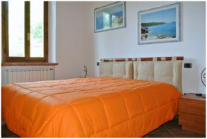 锡耶纳“Il Nespolino” Tuscan Country House的白色的客房设有窗户,配有橙色的床。
