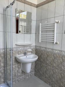 韦巴Zamek Nowęcin的一间带水槽和镜子的浴室