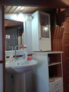 San SperateCasa di Rosy的一间带水槽和微波炉的浴室