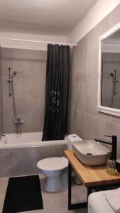 JelenecChata na samote的浴室配有卫生间、浴缸和水槽。
