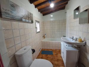 RubiacósLa Casa de las rocas - Ribeira Sacra的浴室配有卫生间、盥洗盆和浴缸。