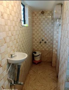 那格浦尔Nakshatra Guest House的一间带水槽和卫生间的浴室