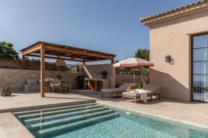 瓦西里科斯Montesea - Luxury Nature Villas的一座带游泳池和庭院的房子