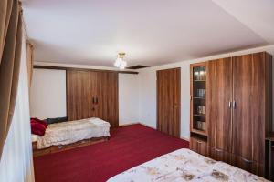 蒂米什瓦拉Diana Resort的一间卧室设有两张床和木制橱柜。