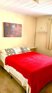 阿布拉奥Masala House - Abraão - IG的一间卧室配有一张带红色毯子的大床