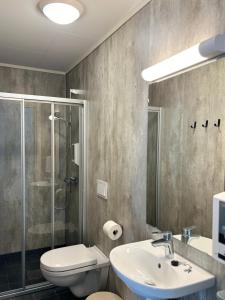 弗洛姆布雷克公寓的浴室配有卫生间水槽和淋浴。