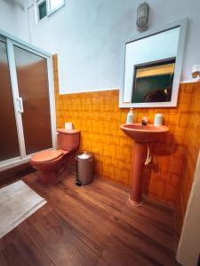 弗洛勒斯Casa Sunset的一间带卫生间、水槽和镜子的浴室