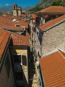 科托尔老城青年旅舍的红色屋顶城市的顶部景观