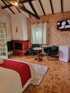 蒙特韦尔迪Pousada Brisa da Mantiqueira的卧室配有一张床和一张桌子及椅子