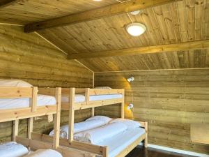 艾于兰Winjum Cabin Aurland Stegastein的小木屋配有三张双层床