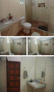 Sítio Peregrino das Estrelas的浴室的两张照片,配有卫生间和水槽