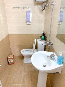 吉婆岛Tiny House Cat Ba的浴室配有白色水槽和卫生间。