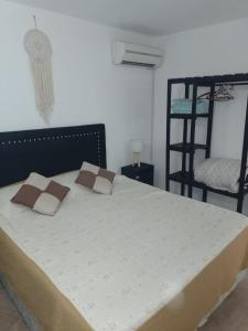 维拉卡洛斯帕兹ENCANTO SERRANO的一间卧室配有一张带两个枕头和梯子的床