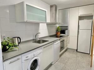 阿尔格达斯Mes Mayo Apartamento Entero的白色的厨房配有水槽和一台洗衣机