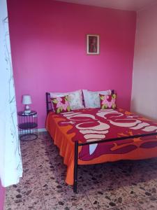 努库希瓦CHEZ ALIZHIA的一间卧室配有一张粉红色墙壁的床