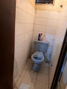 内罗毕Drish Haven的一间小浴室,内设蓝色的厕所