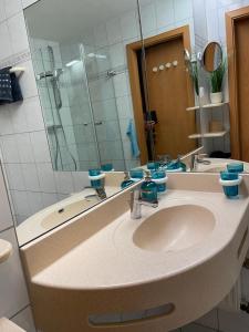 圣恩吉玛Appartment im Prediktstuhl Resort的一间带水槽和大镜子的浴室