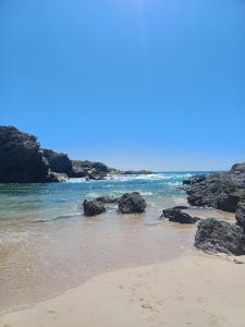 Quinta do CondeCasa Mali的海水中岩石的沙滩
