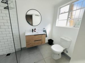 开普敦Rondebosch Cottage的一间带卫生间和镜子的浴室