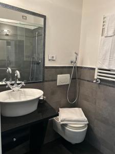 蒙特罗索阿尔马雷Affittacamere 4 bassotti的一间带水槽、卫生间和镜子的浴室