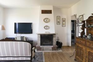 MontefanoVilla Maia - Homelike Villas的一间带电视和壁炉的客厅