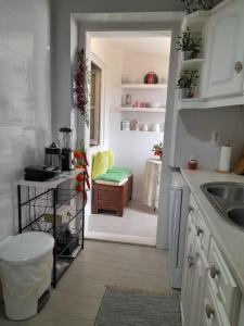 萨尔堡Cantinho do Céu的一个带水槽的厨房和一个通往房间的门