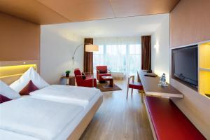 腓特烈港特劳布艾西酒店的配有一张床和一台平面电视的酒店客房
