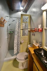 伊兹拉马斯托里斯旅馆的浴室配有卫生间、淋浴和盥洗盆。