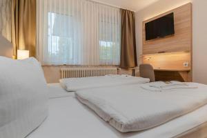 柏林阿尔特市场酒店的配有电视的酒店客房内的两张床
