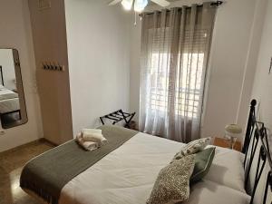马拉加Romántico apartamento céntrico的一间卧室设有一张大床和窗户
