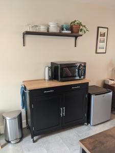 奥兰多Private Access Suite in Family Home的厨房台面上的一个微波炉