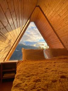 Inasharidzeebicottage panorama merisi的一张位于带大窗户的房间内的床铺