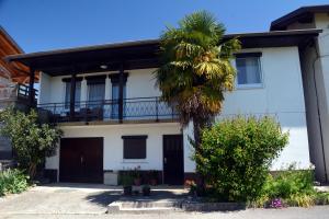 斯马尔诺Hiša v Travniku的白色房子前面的棕榈树