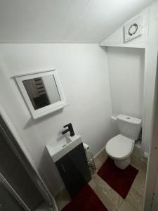 卢顿Duplex Studio 3 minute drive from Luton airport的浴室配有白色卫生间和盥洗盆。