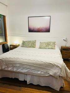 胡宁Casa Viva Hotel Boutique的卧室配有一张带两个枕头的大白色床