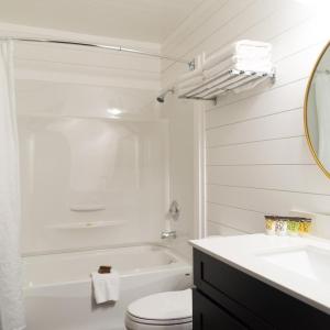 贾斯珀跨海山旅舍的带浴缸、卫生间和盥洗盆的浴室
