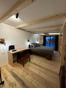 乌尔齐尼Meris的一间卧室配有一张床、一张书桌和一张书桌