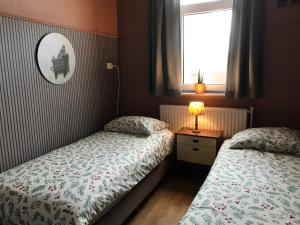 SchimmertKlein Haasdal Studio's的一间卧室设有两张床和窗户。