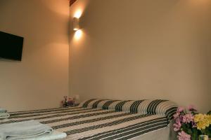 SonninoB&B SEBA e PAOLA的一间卧室配有带条纹毯子的床