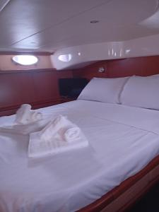 巴里Bari Boat的船上的一张床铺,上面有毛巾