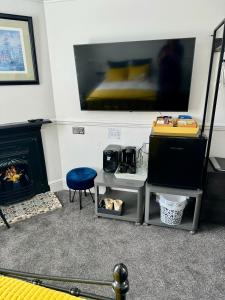 布罗德斯泰Pierremont En-Suite Rooms的客厅配有电视、椅子和壁炉