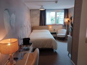 奥斯特仁德Hotel Dichtbijzee的配有一张床和一张书桌的酒店客房