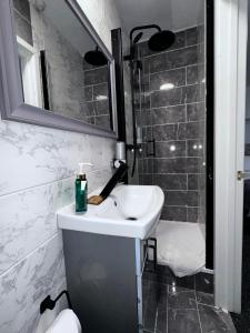 亚特The White Lion Hotel, Church Road, Yate BS37 5BG的一间带水槽、卫生间和镜子的浴室